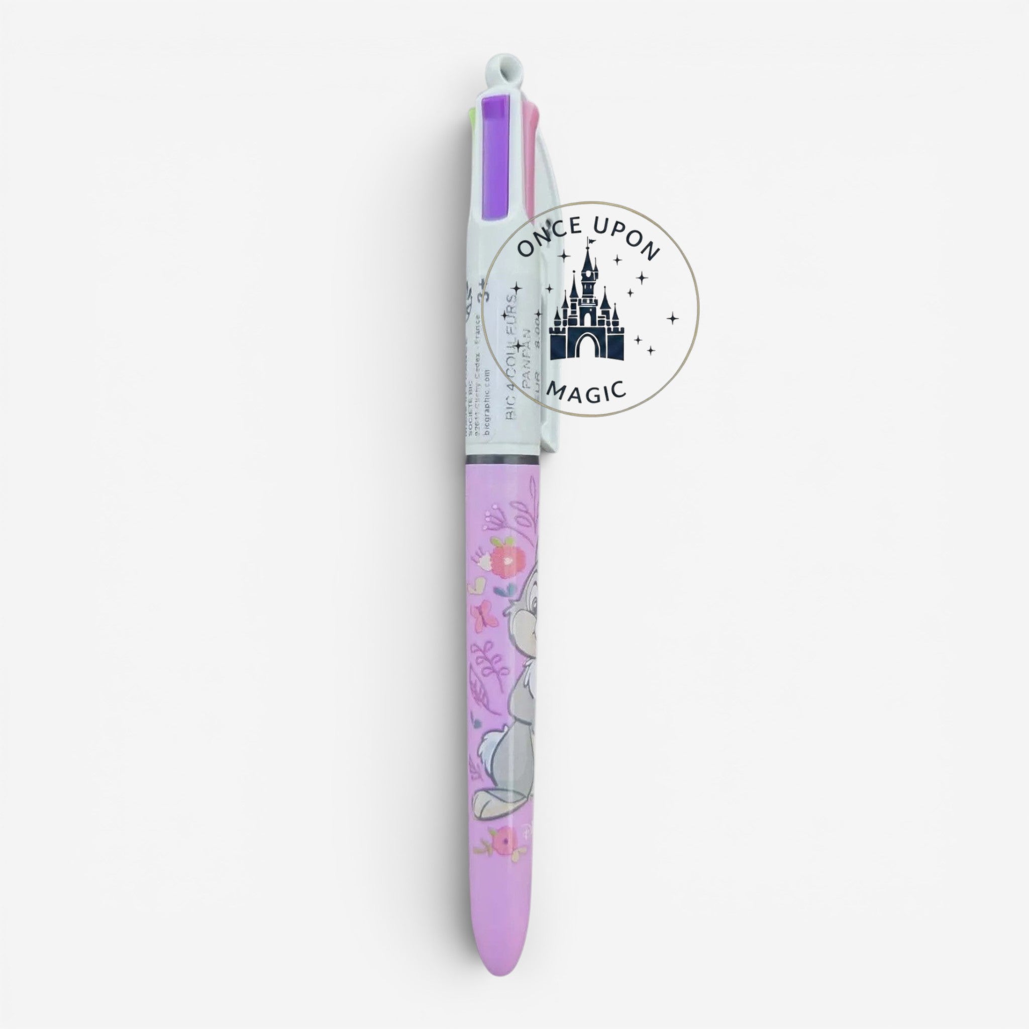Once Upon Magic Thumper character multi-color ink pen with a light purple floral barrel and click-top mechanism.