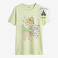 Once Upon Magic light green cotton t-shirt with Tinkerbell graphic and text "Always Late But Pretty"