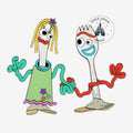 Once Upon Magic Toy Story Karen & Fourchette pin's, featuring cartoon characters made from cutlery with colorful accessories.