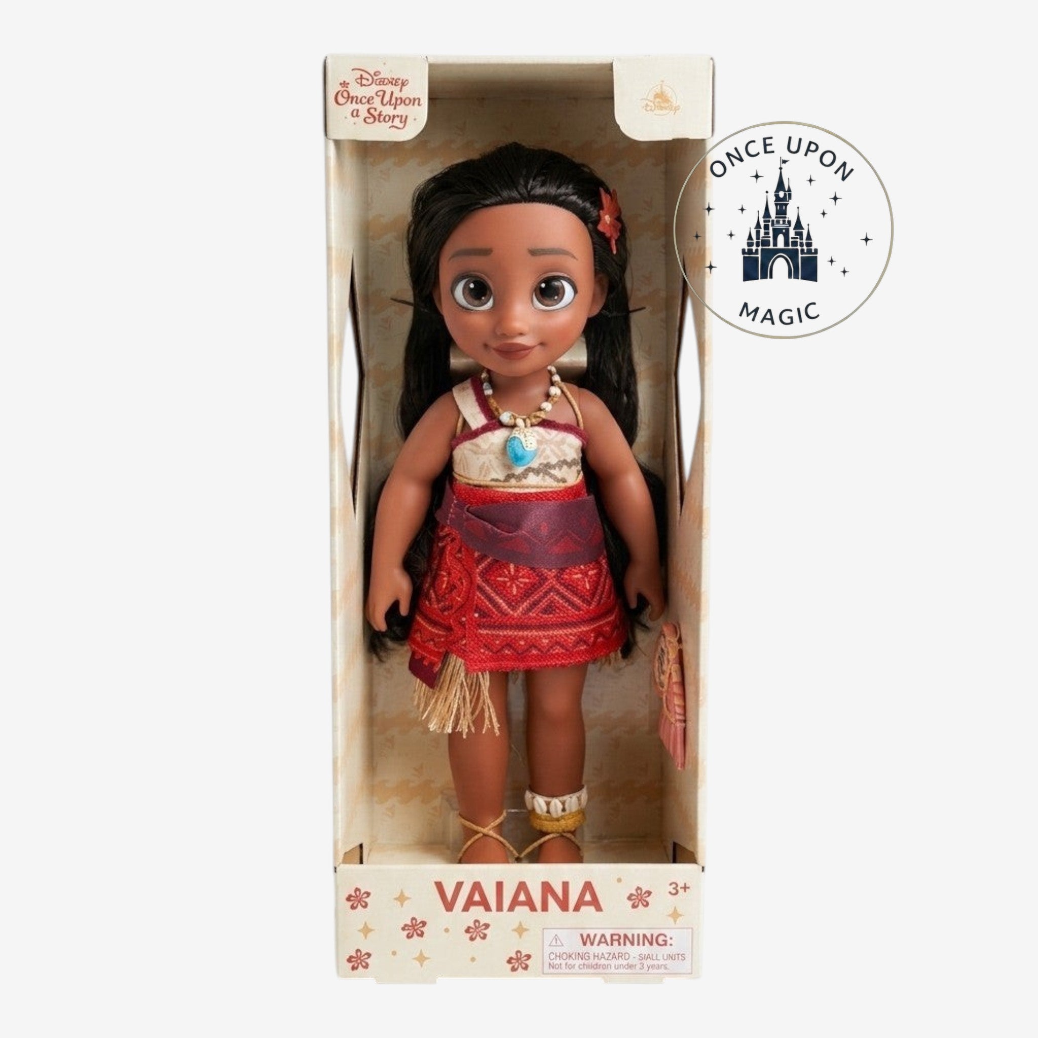 Poupée Disney Once Upon a Story Vaiana avec jupe rouge haut clair et collier turquoise