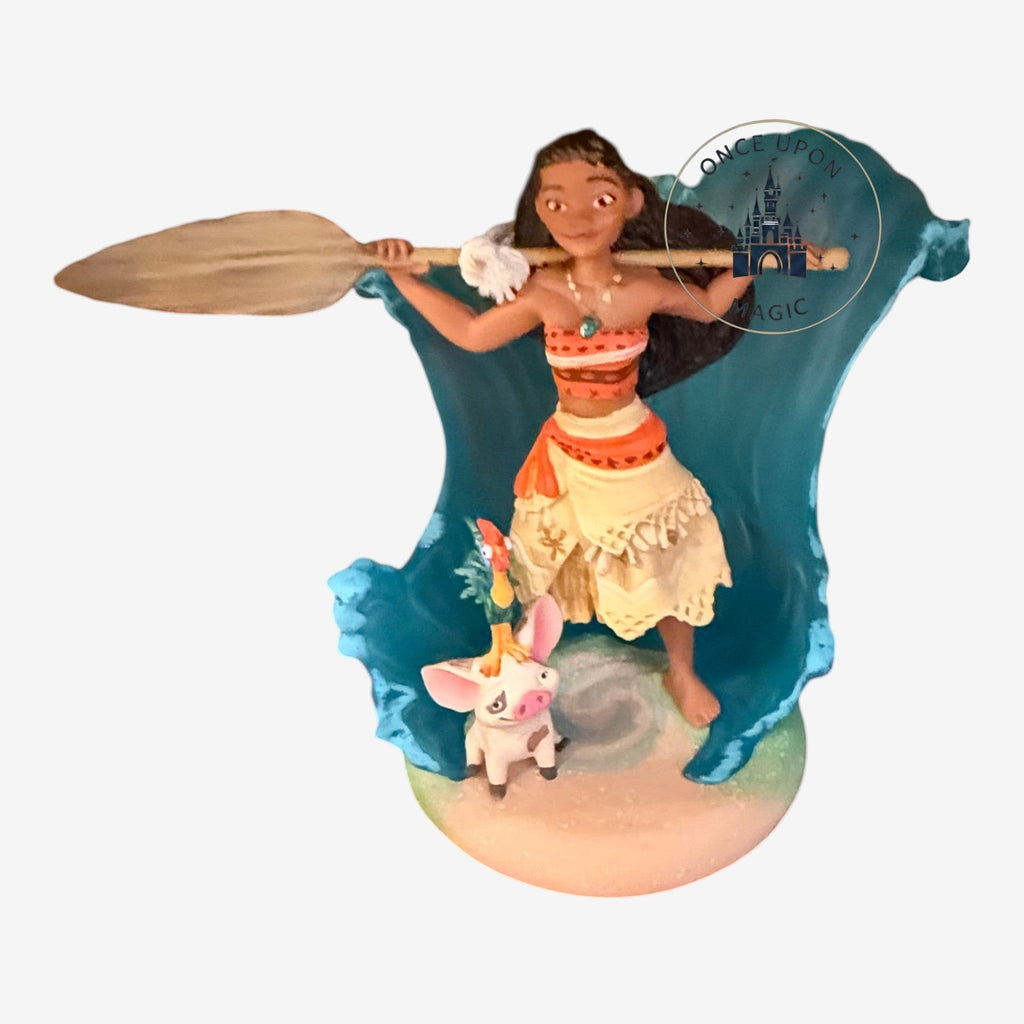 Once Upon Magic Disney Vaiana & Pua figurine, Vaiana with paddle, Pua pig, turquoise wave base.