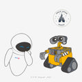 Once Upon Magic set of Wall-E and Eve pins, featuring yellow Wall-E and white Eve robots.