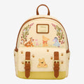 Once Upon Magic Winnie the Pooh and Friends faux leather backpack with honeycomb pattern, floral embroidery, and character graphics.