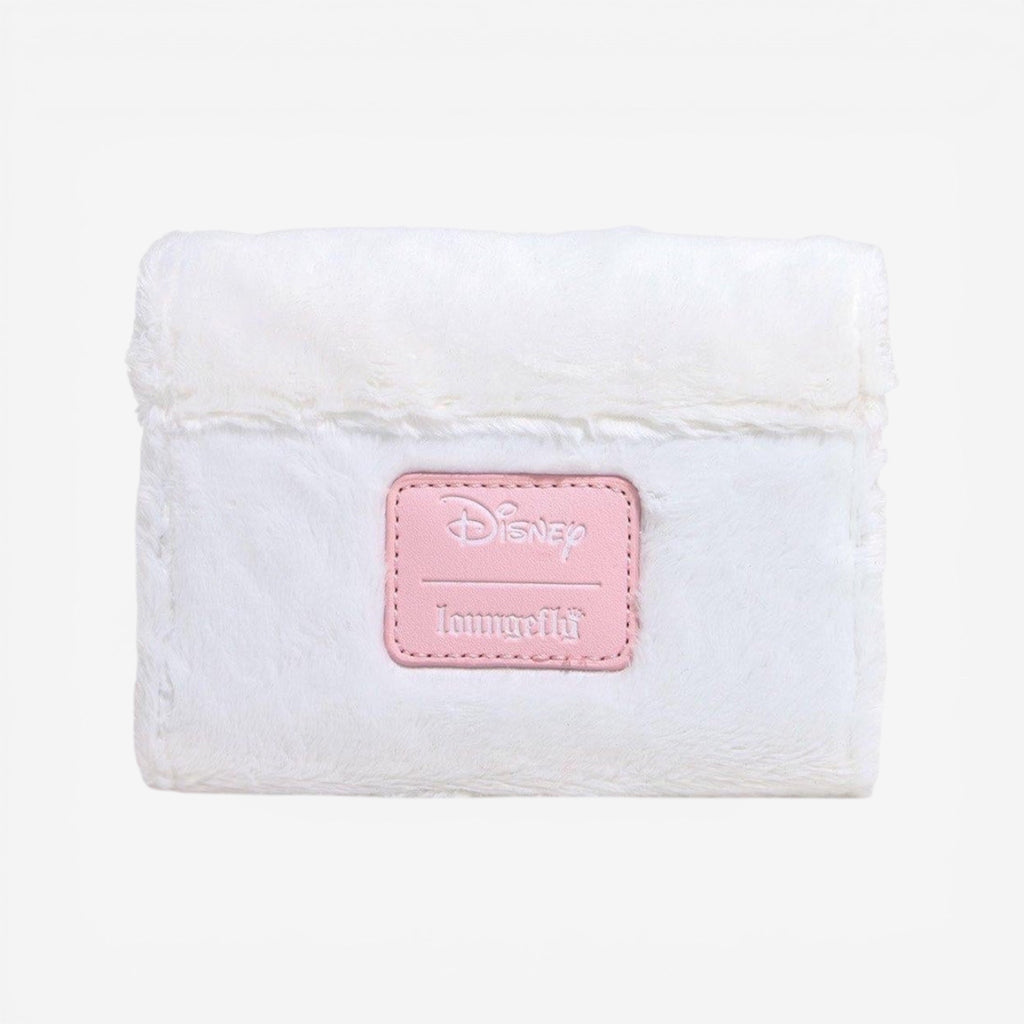 Once Upon Magic Loungefly Disney The Aristocats Marie fuzzy white mini wallet with pink embroidered logo.