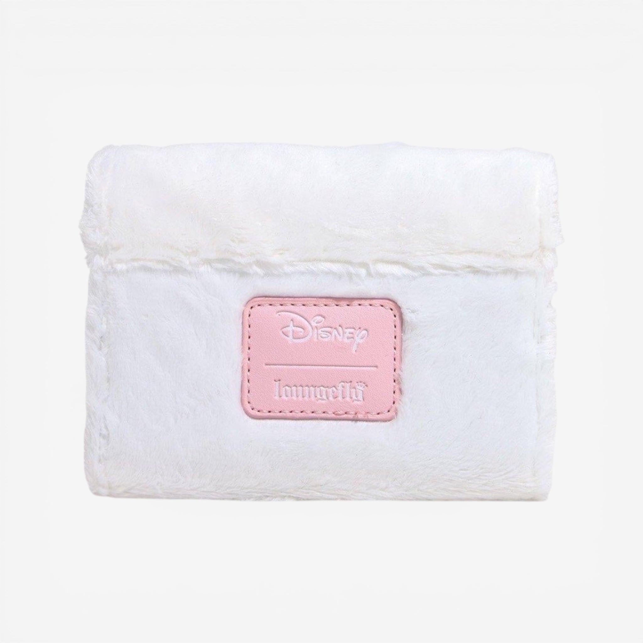 Once Upon Magic Loungefly Disney The Aristocats Marie fuzzy white mini wallet with pink embroidered logo.