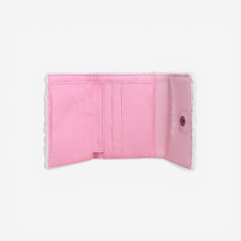 Once Upon Magic Loungefly Disney The Aristocats Marie fuzzy mini flap wallet with pink interior, 6 card slots, and bill slot.