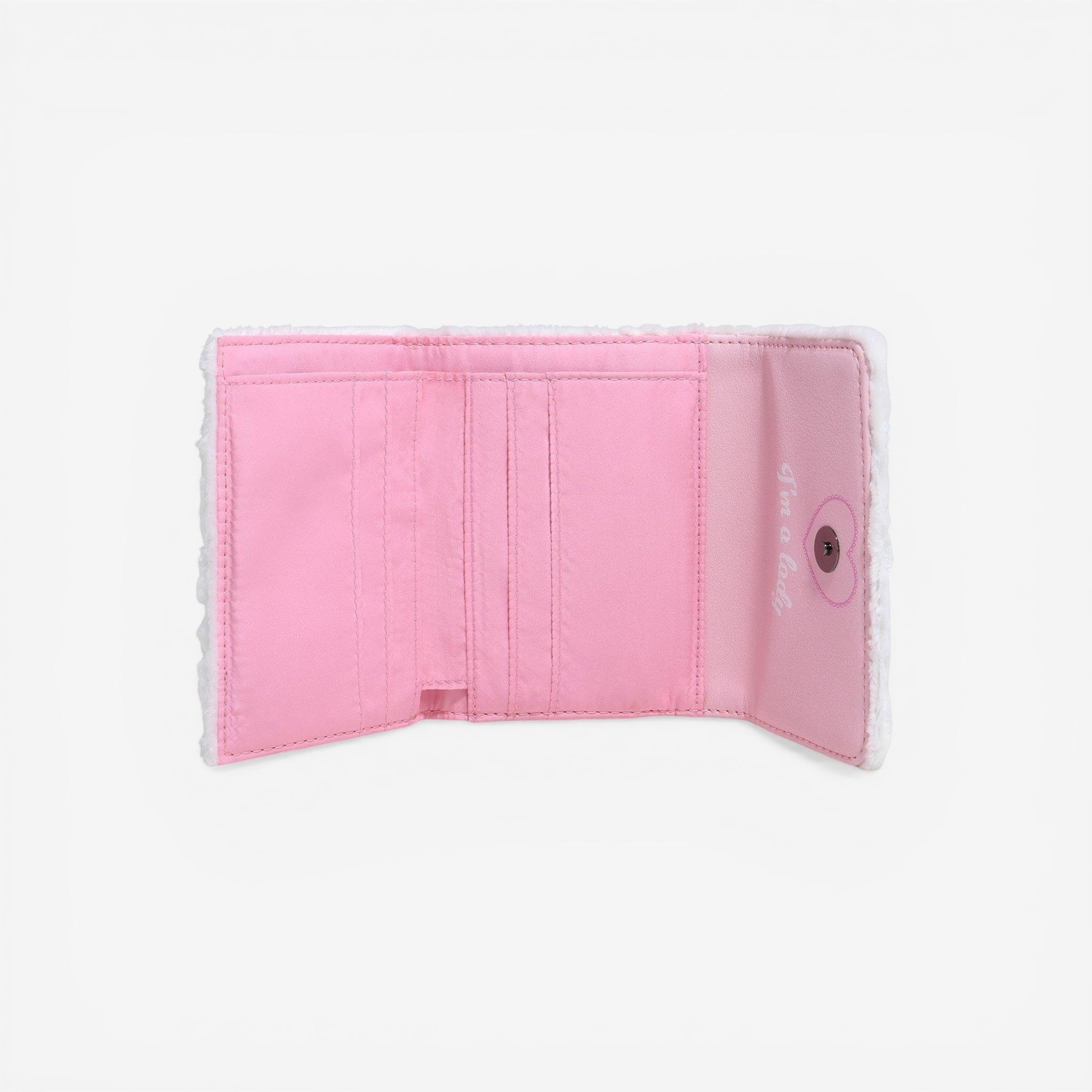 Once Upon Magic Loungefly Disney The Aristocats Marie fuzzy mini flap wallet with pink interior, 6 card slots, and bill slot.