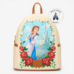 Mini sac Loungefly La Belle et la Bête crème avec Belle, château, roses et feuillages