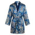 Once Upon Magic blue satin kimono robe with baroque pattern and matching belt, inspired by Disneyland Hotel.