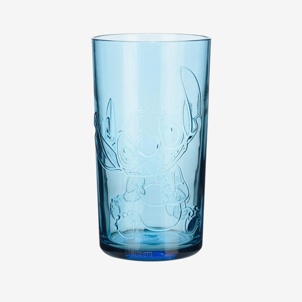 Once Upon Magic blue translucent plastic tumbler with embossed Stitch character design, part of the Aloha Hawaii collection.
