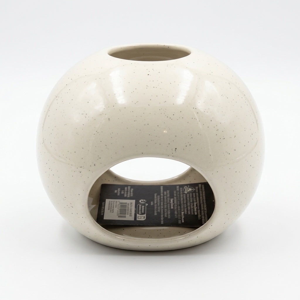 Once Upon Magic speckled cream ceramic orb lantern with cut-out for candle, Halloween decor