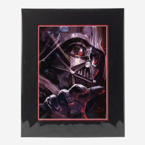 Once Upon Magic Darth Vader portrait art print with a painterly style, featuring dark tones and bold brushstrokes. Framed and ready to hang.