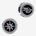 Once Upon Magic sterling silver charm with Disney Adventure World logo and compass design, encrusted with crystals.