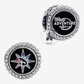 Once Upon Magic sterling silver charm with Disney Adventure World logo and compass design, encrusted with crystals.