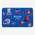 Once Upon Magic blue Disney Adventure World Disneyland Paris placemat featuring characters like Elsa, Lightning McQueen, Woody, Buzz Lightyear, Spider-Man, and Nemo.