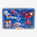 Once Upon Magic Disney Adventure World metal tin with Elsa, Lightning McQueen, Toy Story characters, Iron Man, Spider-Man, Nemo and Buzz Lightyear.