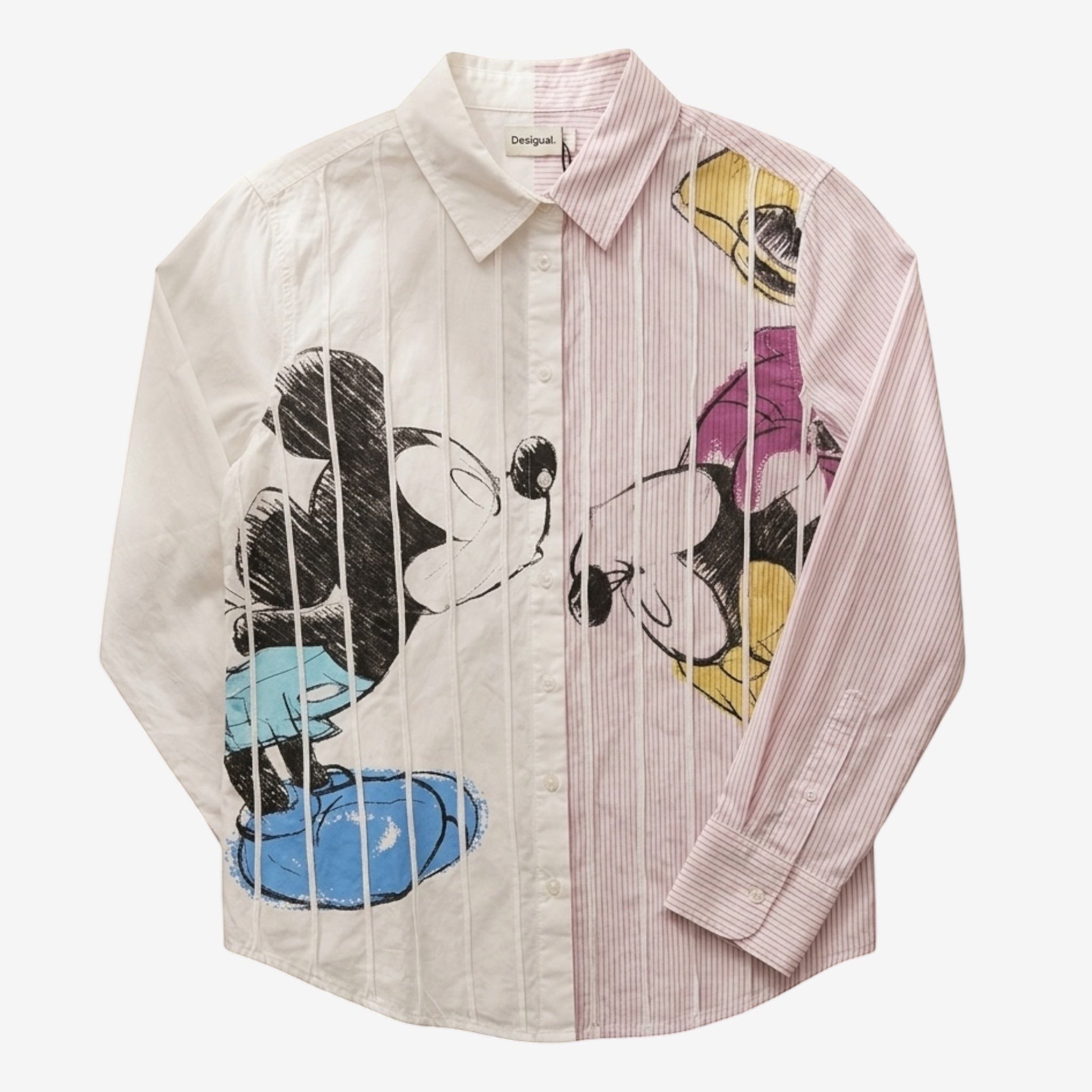 Once Upon Magic x Disneyland Paris white and pink striped cotton shirt with Mickey Mouse print