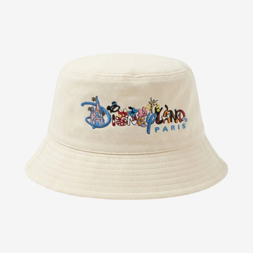 Once Upon Magic cream cotton bucket hat with embroidered Disneyland Paris logo and characters.
