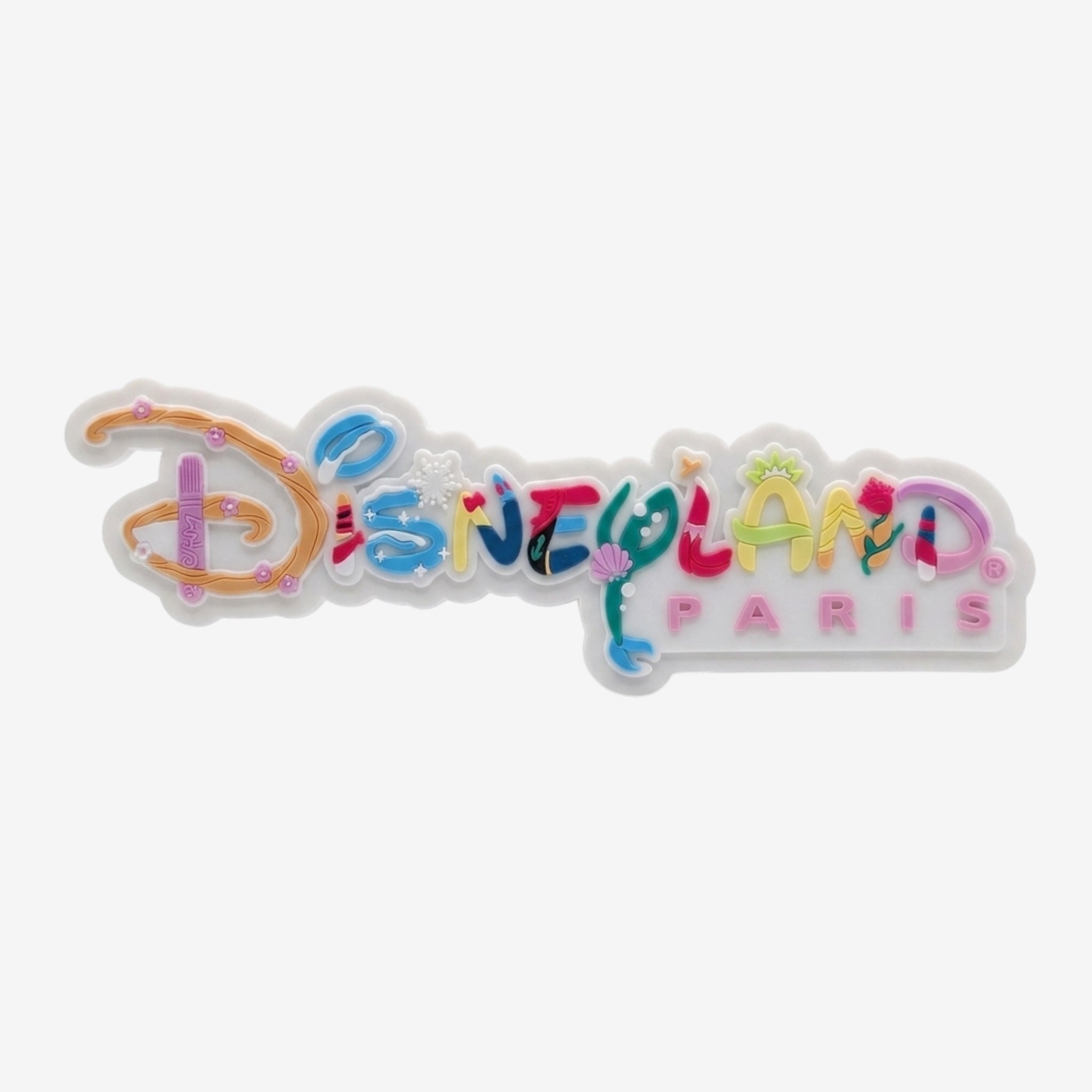 Once Upon Magic Disneyland Paris logo magnet with colorful, festive lettering and seasonal character motifs.