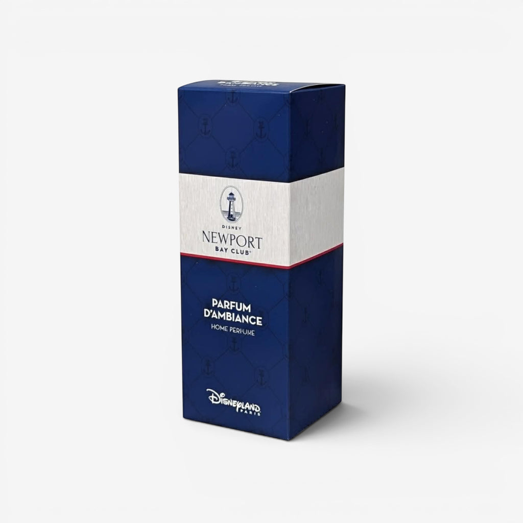 Once Upon Magic Disneyland Paris Newport Bay Club home perfume in a navy blue box with anchor pattern and lighthouse logo.