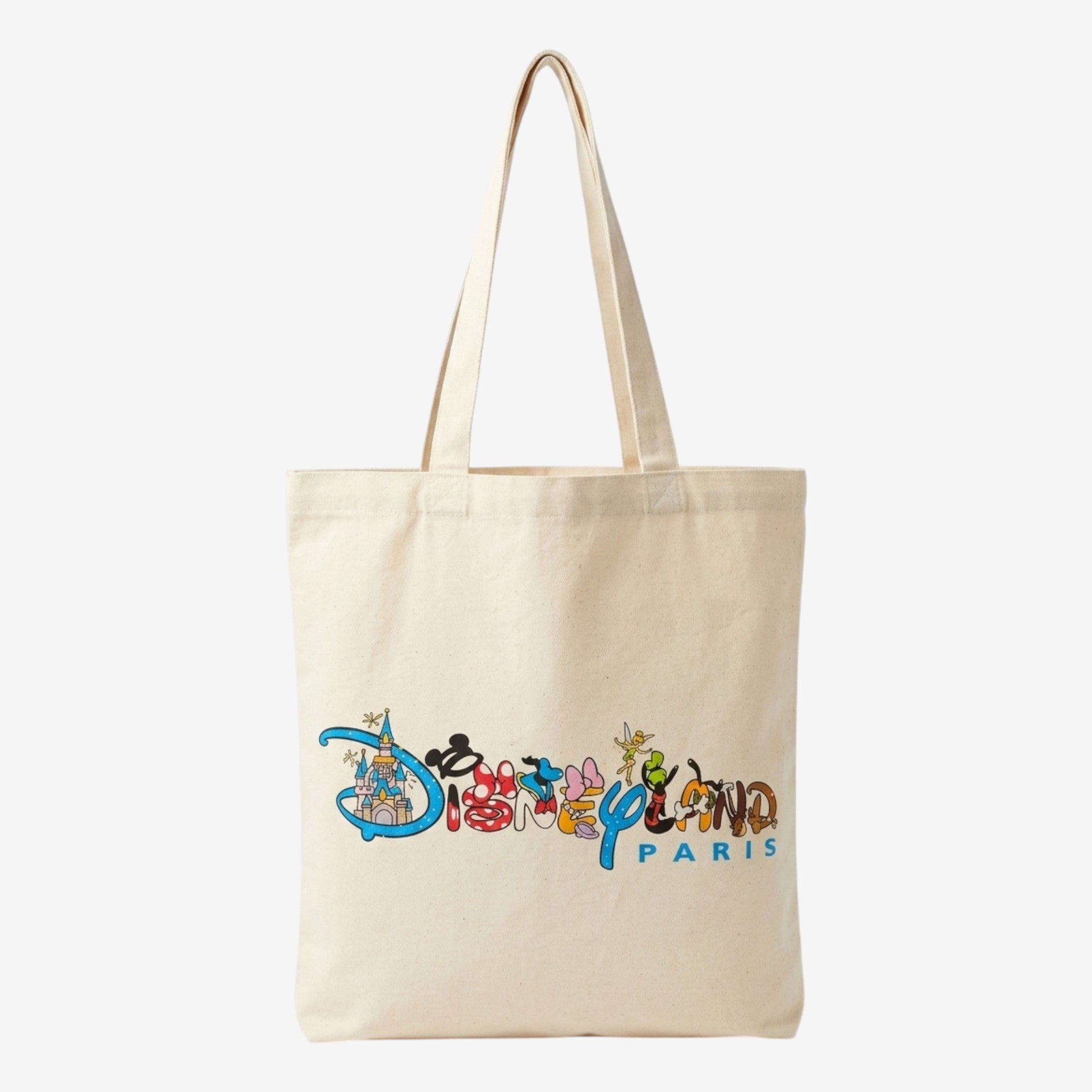 Once Upon Magic natural canvas tote bag with Disneyland Paris logo featuring Disney characters and castle.