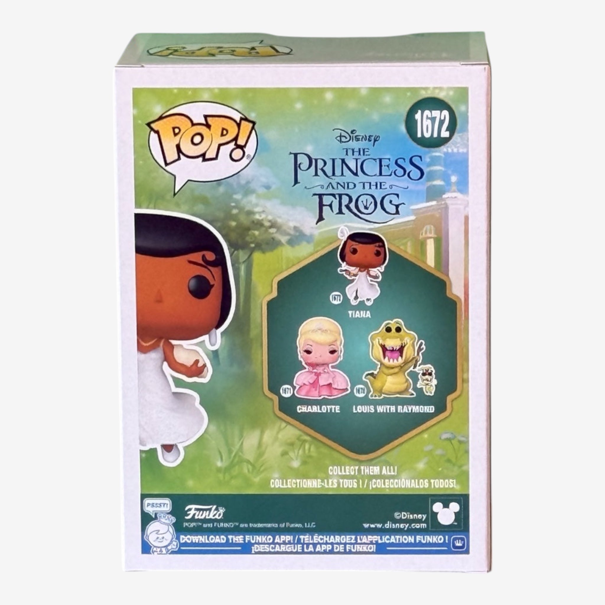 Once Upon Magic Funko Pop Tiana 1672 from Disney's The Princess and the Frog, featuring Tiana, Charlotte, and Louis with Ray.