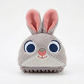 Once Upon Magic grey plush bunny toy with pink inner ears, blue eyes, and embroidered smile.