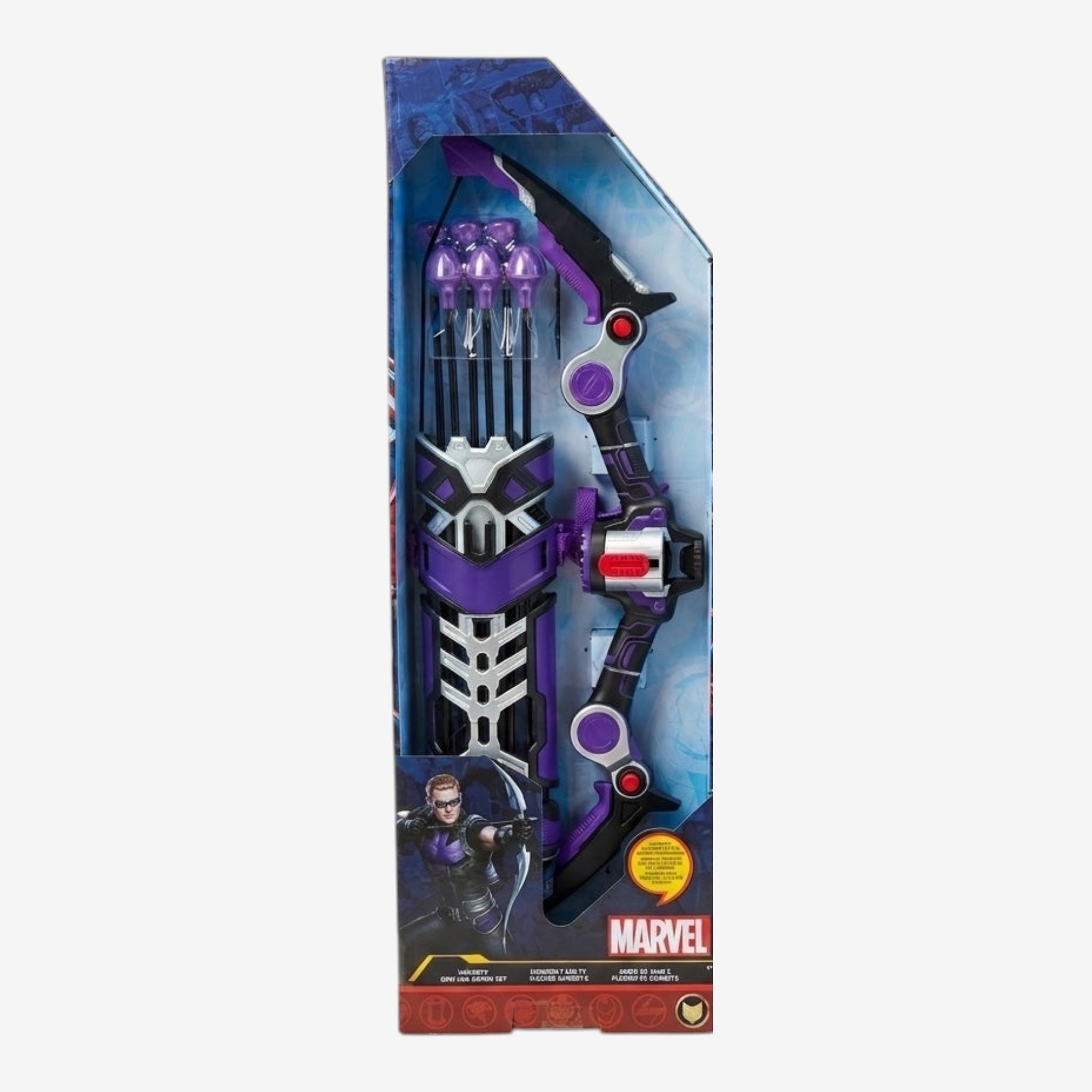 Once Upon Magic Marvel Hawkeye bow and arrow toy set in purple and black with soft-tipped arrows and quiver.