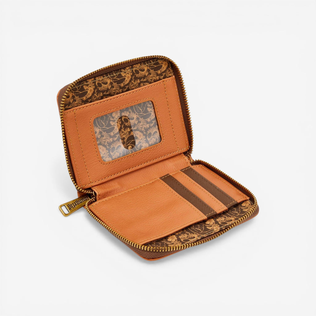 Once Upon Magic Disney Lilo & Stitch tan faux leather zip wallet with floral lining and card slots.