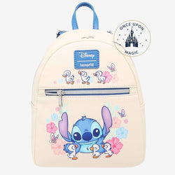 Mini sac Loungefly Stitch crème et bleu avec cannetons, fleurs et poche zippée