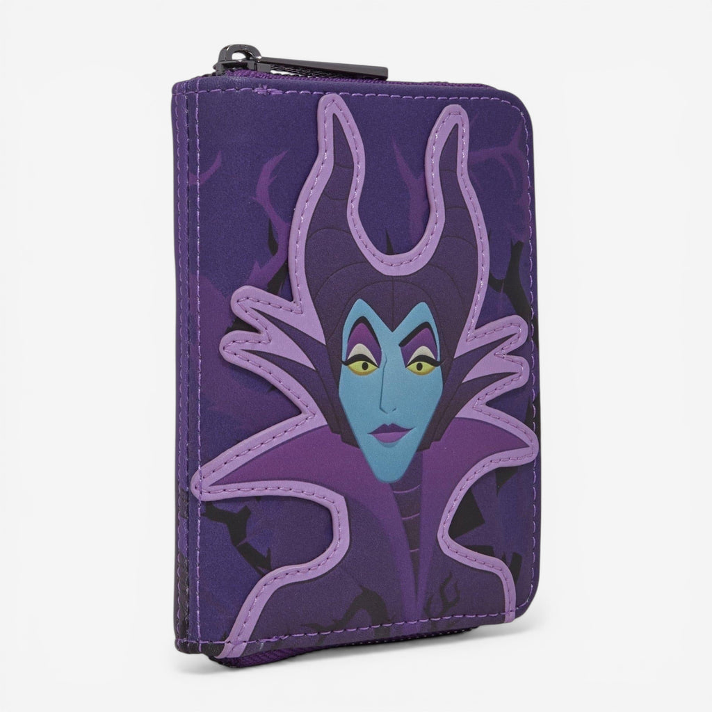 Once Upon Magic Loungefly Disney Sleeping Beauty Maleficent wallet with applique and purple thorn print.