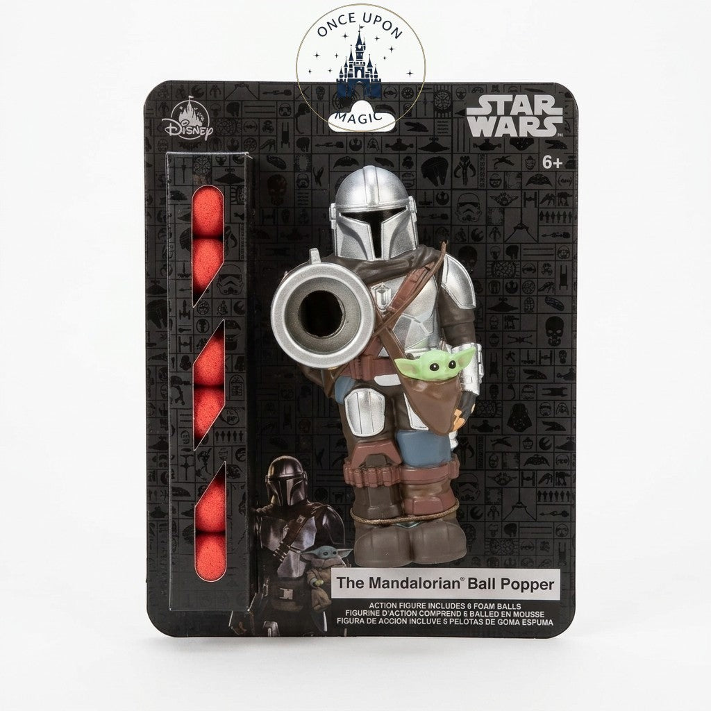 Once Upon Magic The Mandalorian Ball Popper action figure with Grogu, includes 6 red foam balls.