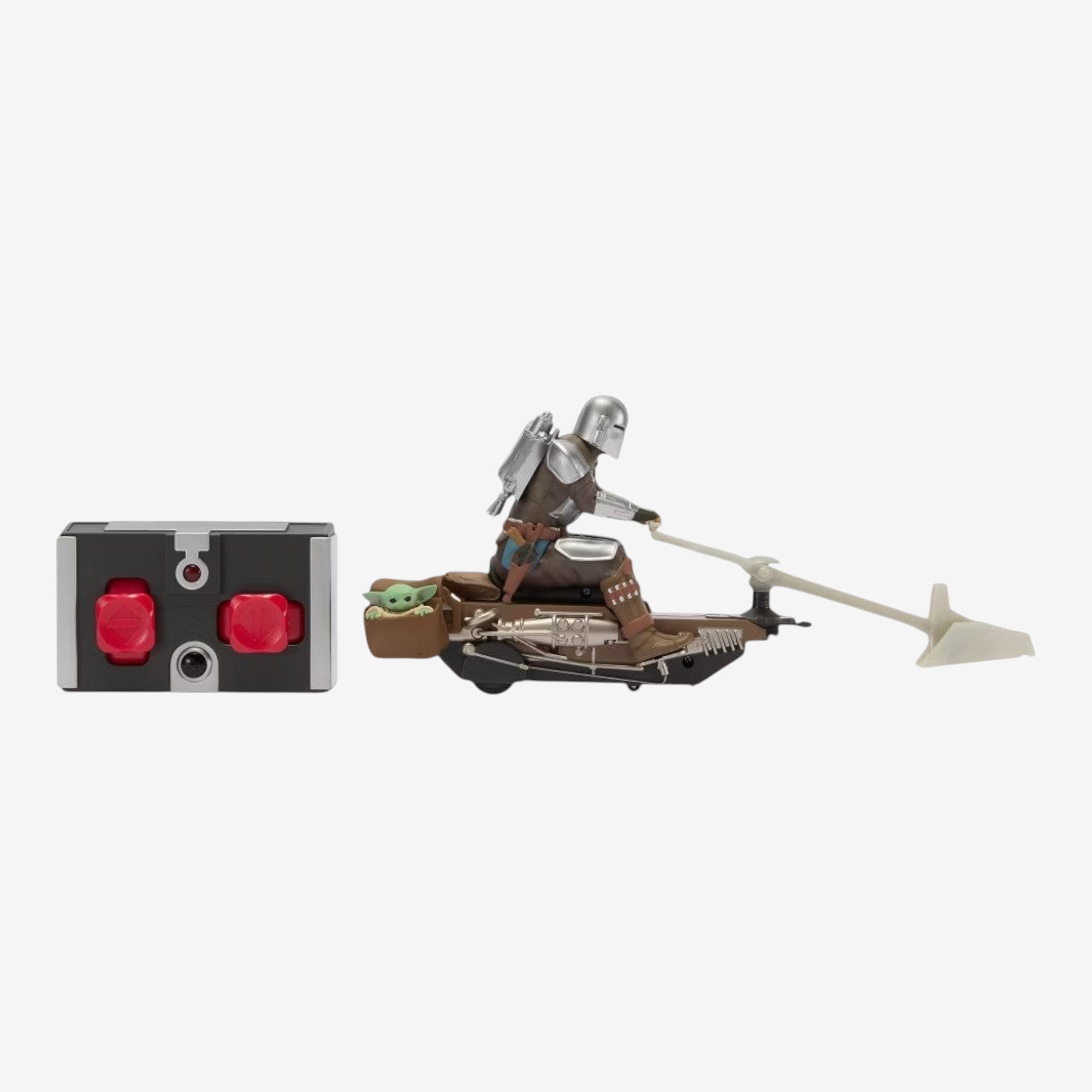 Once Upon Magic Mandalorian Speeder Bike toy with Grogu and remote control. Detailed replica for imaginative play.