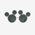 Once Upon Magic Mickey Mouse inspired round sunglasses with dark brown lenses and integrated ears design. Metallic frame.