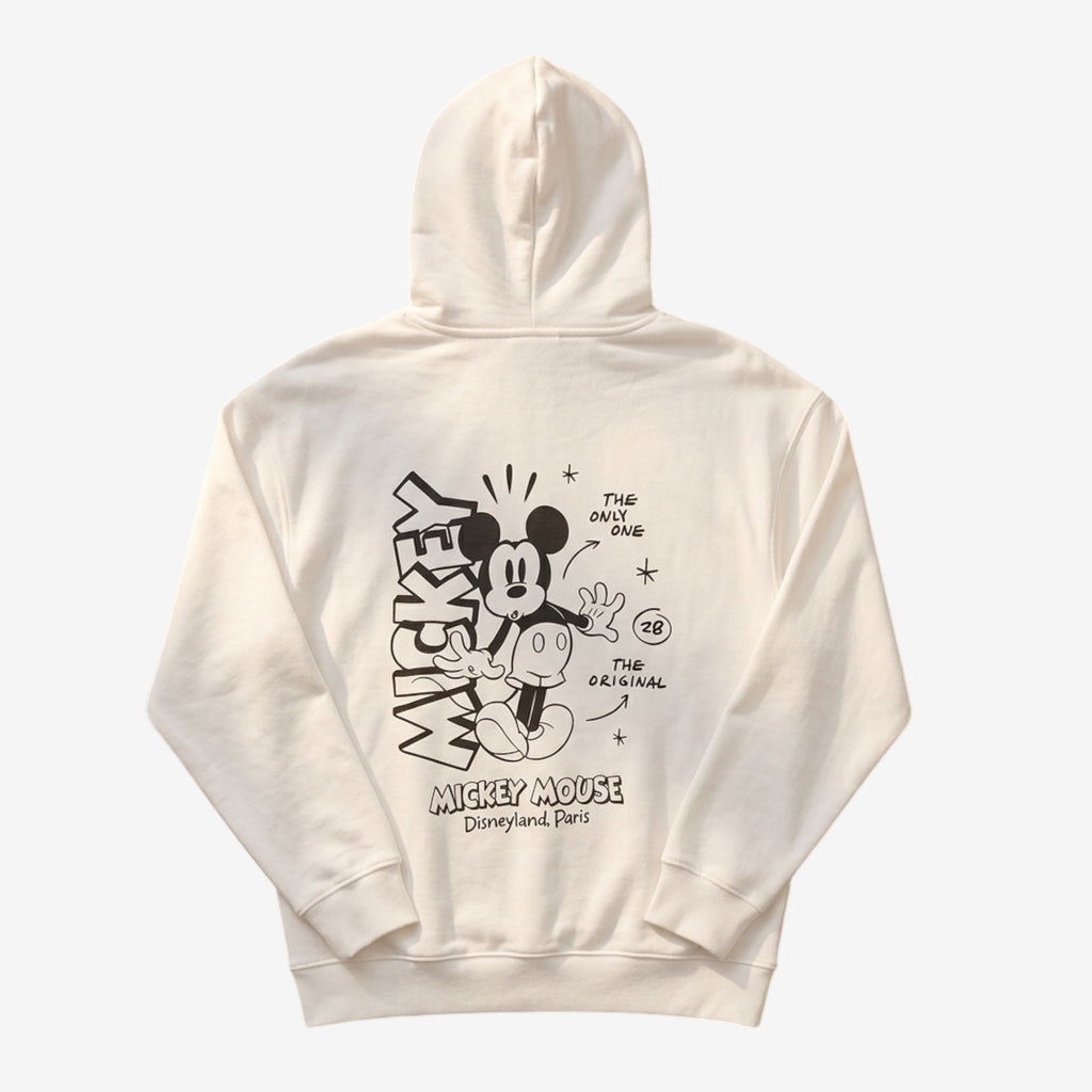Once Upon Magic cream hoodie with retro Mickey Mouse graphic and Disneyland Paris text.