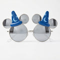 Once Upon Magic Mickey Mouse sorcerer hat sunglasses with blue wizard hats, stars, moons, and mirrored silver lenses.
