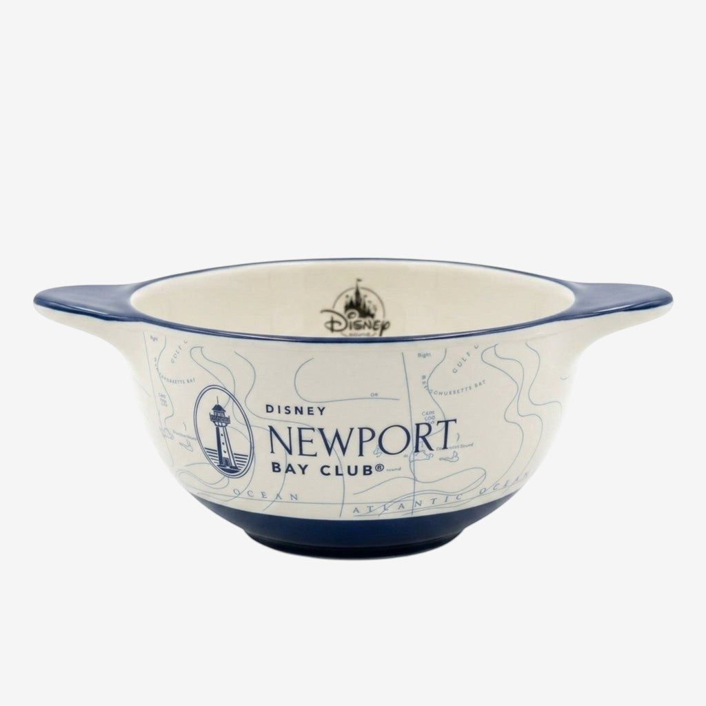 Once Upon Magic exclusive ceramic bowl featuring a nautical map design and Disney Newport Bay Club logo.
