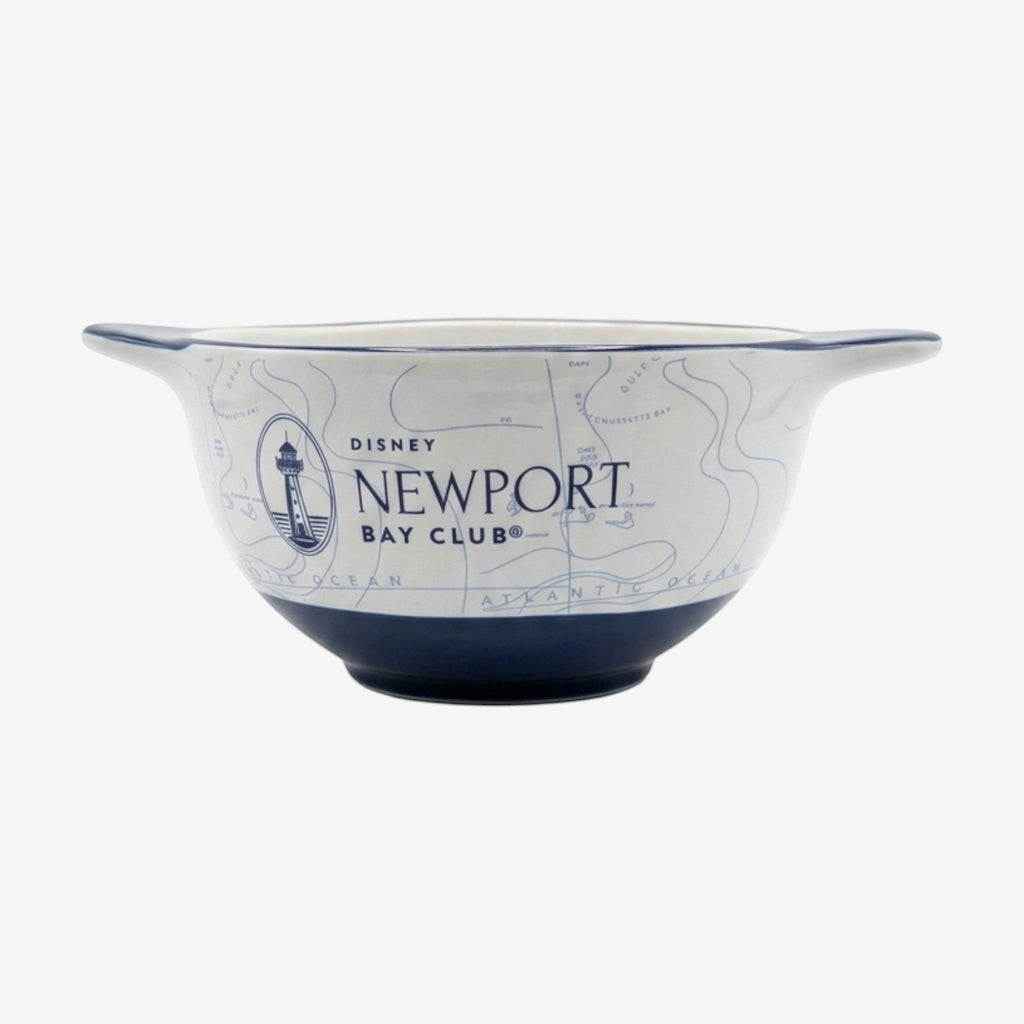 Once Upon Magic exclusive ceramic bowl for Disneyland Paris Newport Bay Club, featuring a nautical map design and lighthouse emblem.
