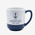 Once Upon Magic white ceramic mug with navy blue handle, featuring a lighthouse and map design for Disneyland Paris Newport Bay Club.