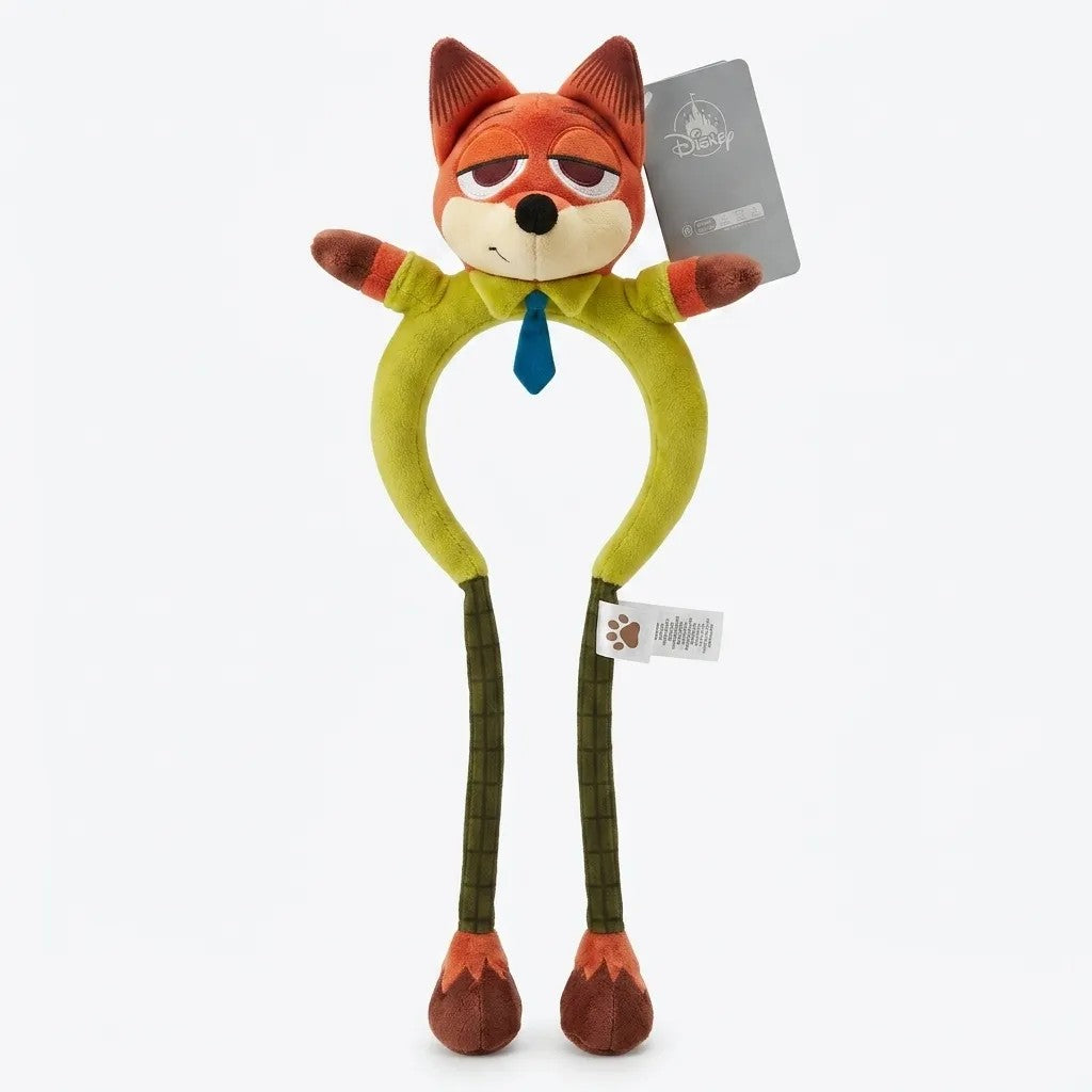 Once Upon Magic Zootopia Nick Wilde plush headband with green shirt and blue tie. Features plush fox ears and dangling legs.
