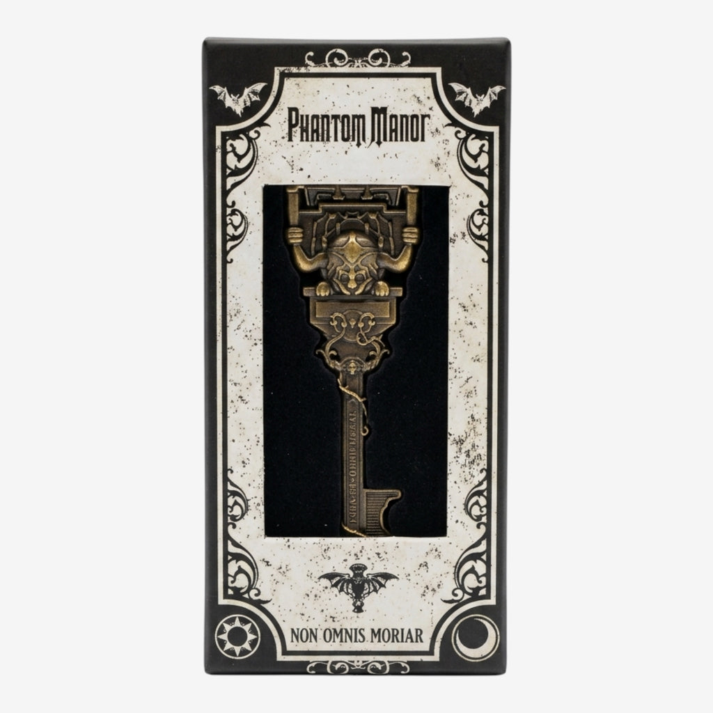 Once Upon Magic Phantom Manor collectible key with gothic design and metallic finish, inspired by Disneyland Paris attraction.