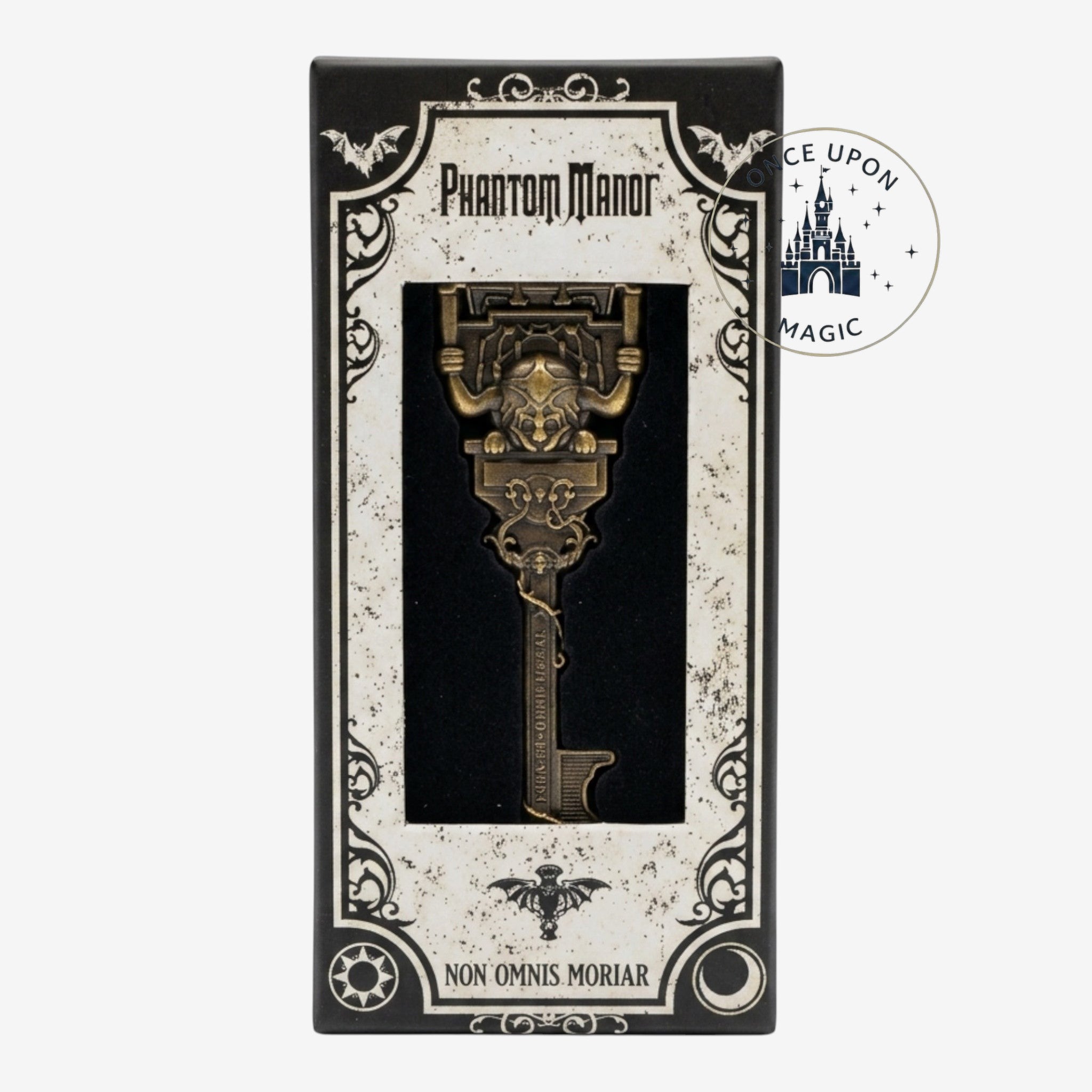 Once Upon Magic Phantom Manor collectible key with gothic design and metallic finish, inspired by Disneyland Paris attraction.