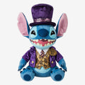 Once Upon Magic Phantom Manor Stitch plush wearing a purple velvet top hat, jacket, gold brocade vest, and striped tie.