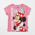 Once Upon Magic pink cotton t-shirt with Minnie Mouse graphic and red polka dot bow. Text reads Minnie Mouse.