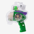 Jouet pistolet à bulles vert et violet Once Upon Magic avec Buzz l'Éclair, emballé.
