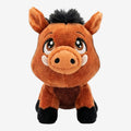Once Upon Magic plush warthog toy with brown fur, black tuft, white tusks, and big eyes.