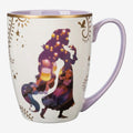 Once Upon Magic Rapunzel Magic Lantern mug with purple interior and gold trim. Features Rapunzel silhouette with floating lanterns.