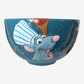 Once Upon Magic blue ceramic bowl featuring Remy the chef from Ratatouille, with Eiffel Tower motifs. Ideal for breakfast or soup.