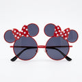 Once Upon Magic red round sunglasses with white polka dot bows and mouse ears