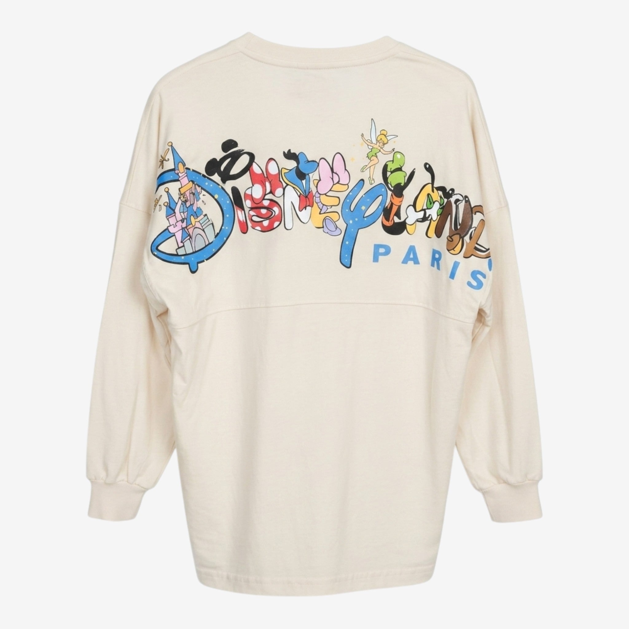 Spirit Jersey Disneyland Paris crème avec logo "Est. 1992" et personnages Disney au dos. Coupe ample et confortable.